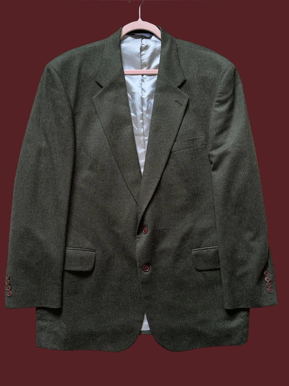 Vintage Lands' End Troller Blazer 46 Long Dark Green Loden Wool Jacket 2-Button
